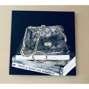 Fashion Bag & Books Foiled Canvas Wall Art Decor 16" square